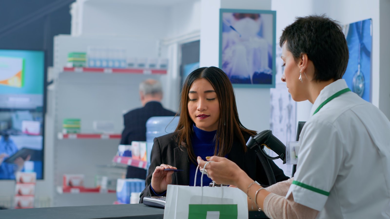 Woman in dispensary at checkout